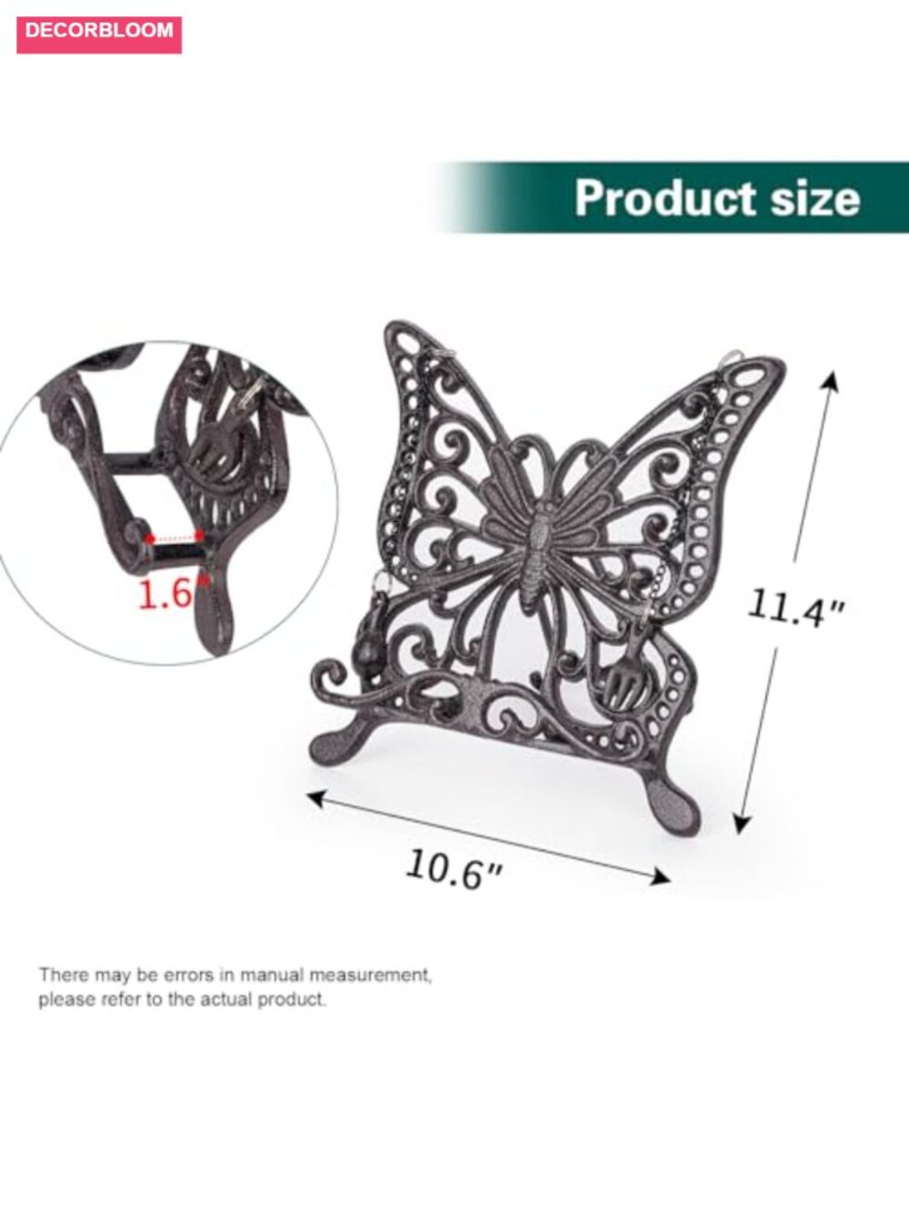 Cast Iron Butterfly Cookbook Stand Rustic Recipe Holder - Picture 2 of 5